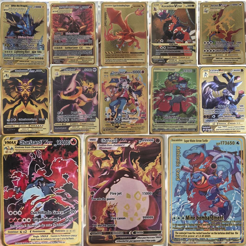 Carte Pokémon Charizard Vmax 10000HP in Metallo, Carte Arceus GX Vstar V Dorate Limitate, Regalo per Bambini, Gioco di Battaglia, Carte da Collezione