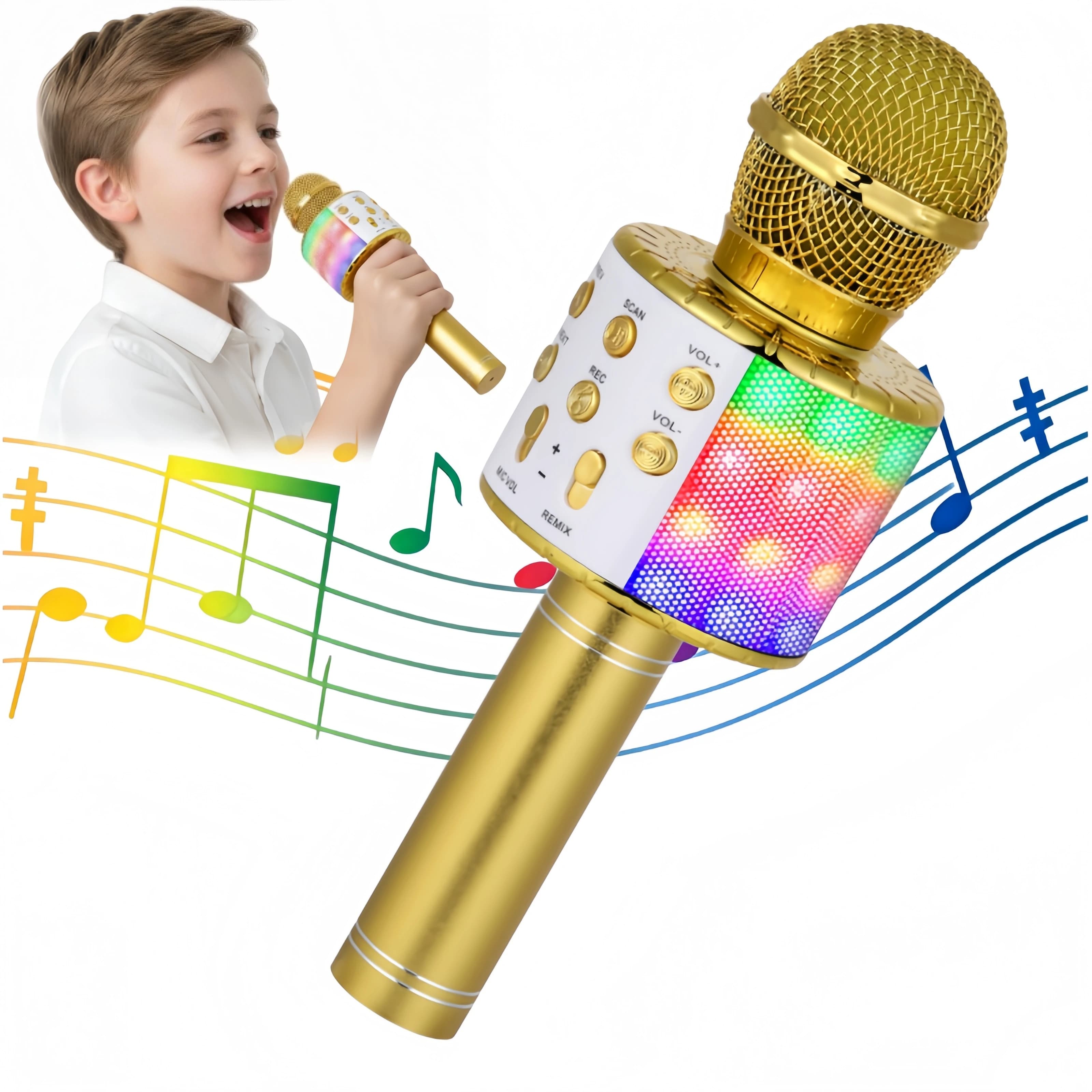 Microfono karaoke per bambini - Microfono wireless Karaoke/altoparlante, cambio voce e luci LED colorate, microfono portatile per bambini