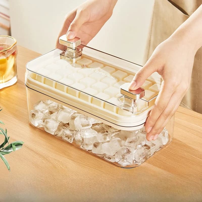 Stampo per Ghiaccio di Grado Alimentare Facile da Sformare con Coperchio e Scatola di Conservazione per Frigorifero, Strumento Domestico per Fare Cubetti di Ghiaccio