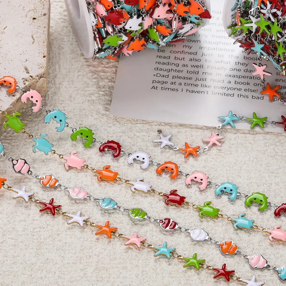 0.5 m/lotto in acciaio inossidabile colorato oceano animale stella marina pendenti catene smaltate per collana fai da te braccialetto ricerca di gioielli