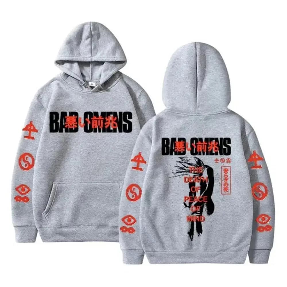 Bad Omens Band Tour Felpa con cappuccio con stampa musicale americana La morte della pace della mente Felpe con cappuccio grafiche scheletro Felpe gotiche rock maschili
