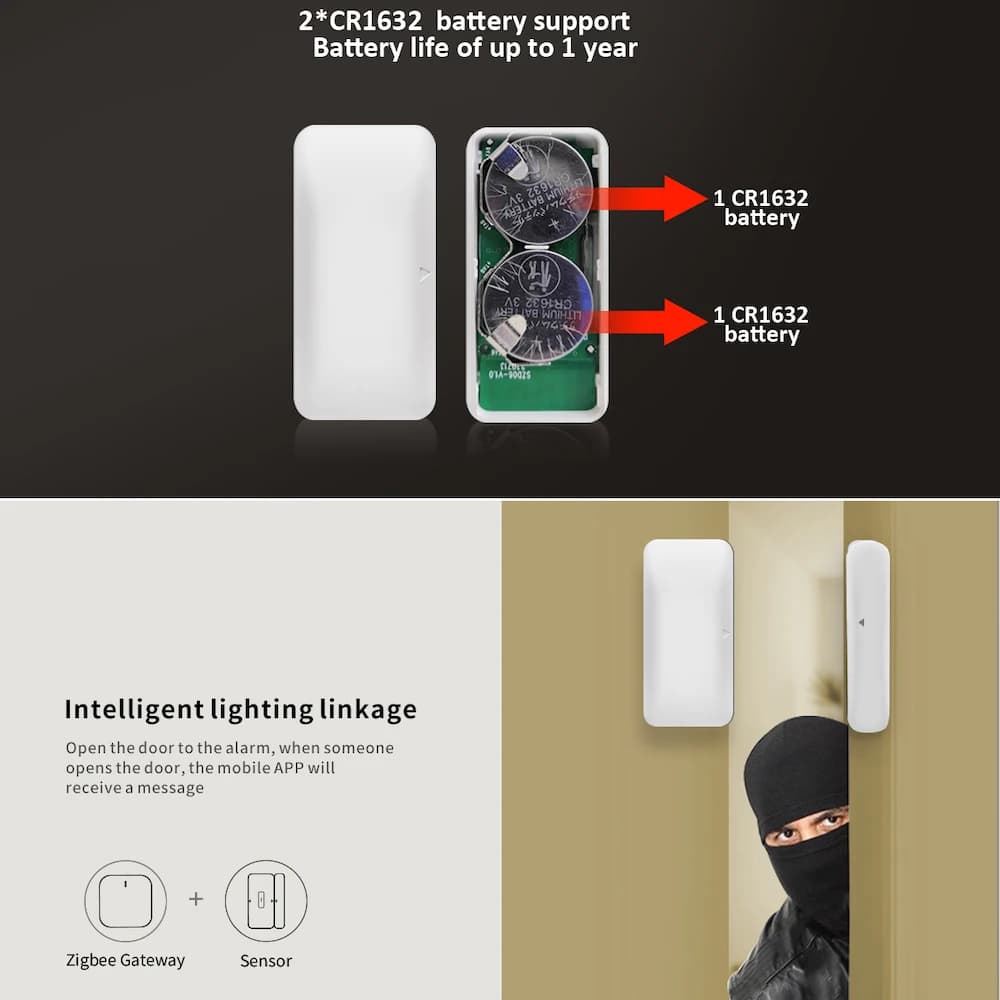 Sensore per porte/finestre Zigbee 3.0 - Allarme domestico intelligente per assistente domestico e eWelink, funziona con Zigbee2MQTT Gateway