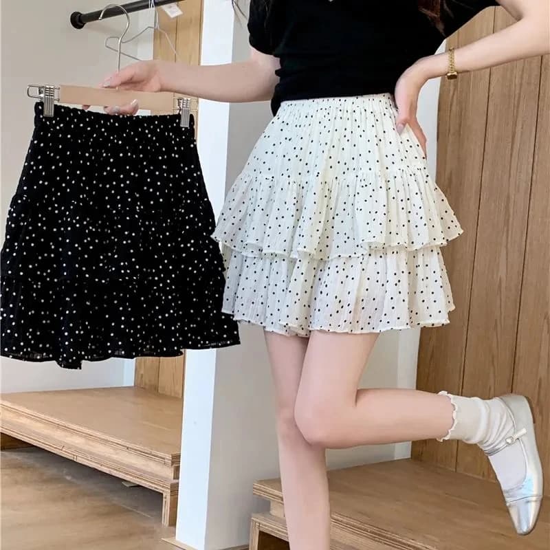 Nuove Gonne da Donna Slim a Pois Stile Western, Casual, Morbide, Corte, a Strati, Versatili, Stile Francese, Squisite e Graziose