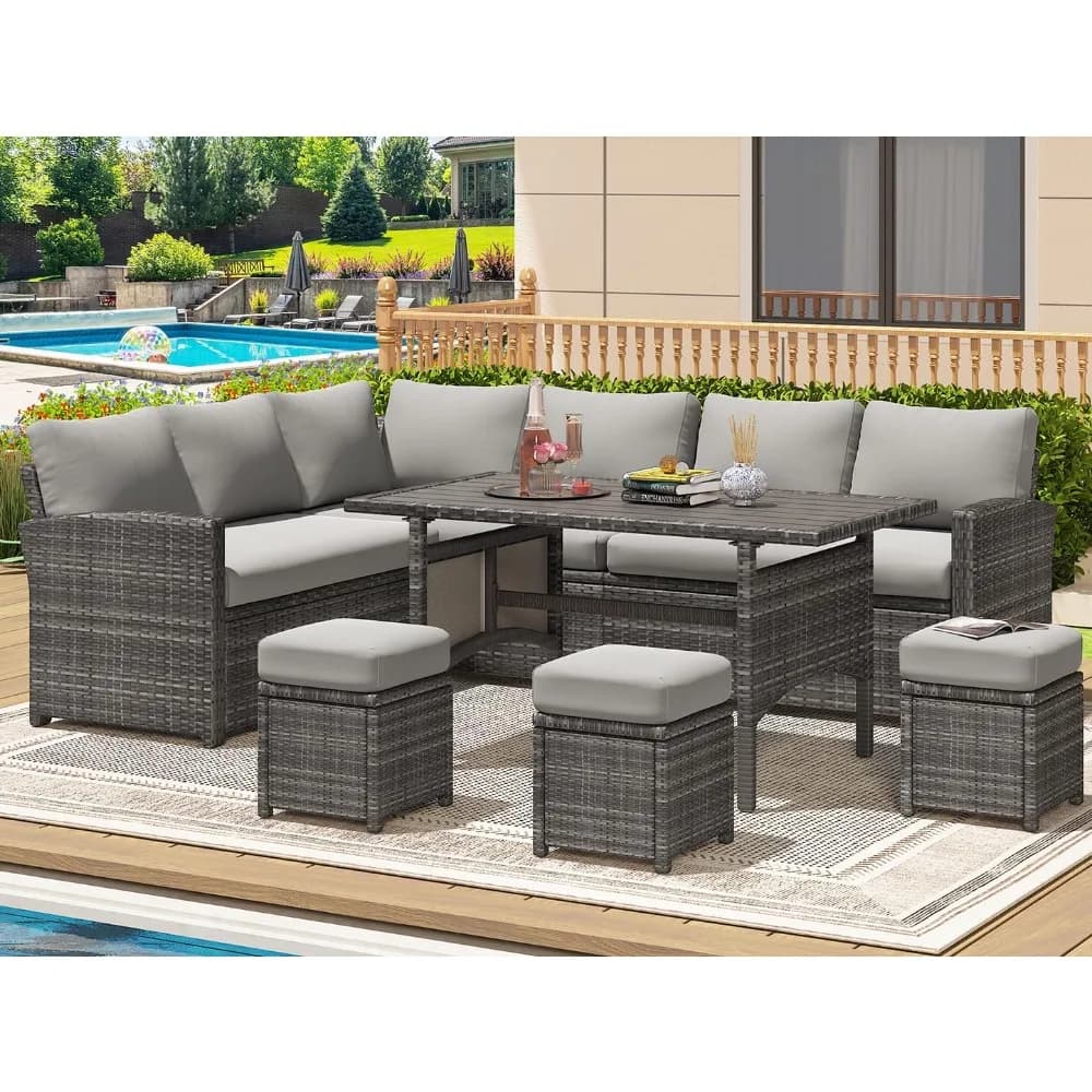 Set of garden furniture with waterproof coating, 7-piece outdoor sofa, conversation set, wicker rattan for all seasons