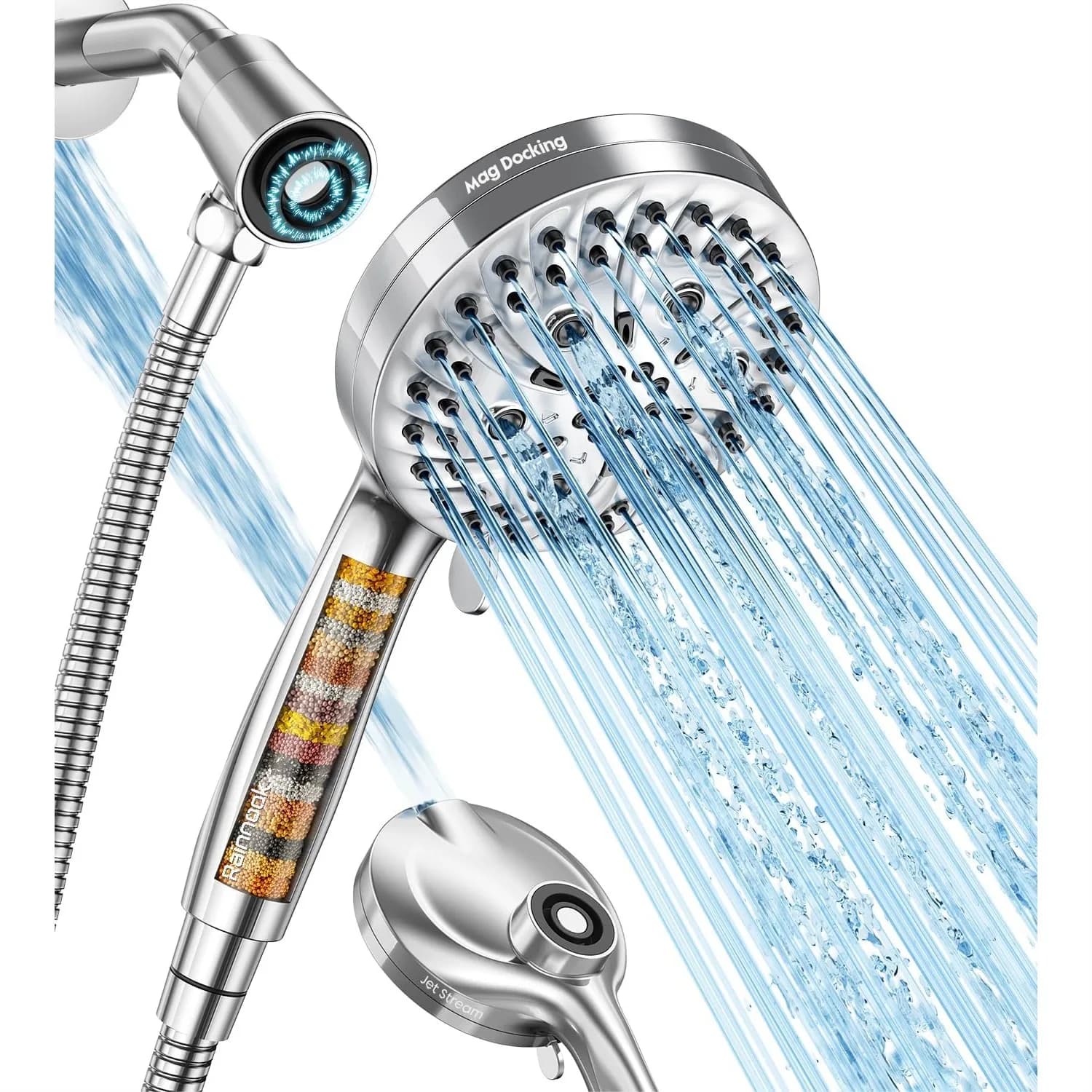 Filtered Shower Head with Handheld, High Pressure 10 Spray Modes, Power Wash for Pets & Tile, Magnetic Bracket, Anti-Clog