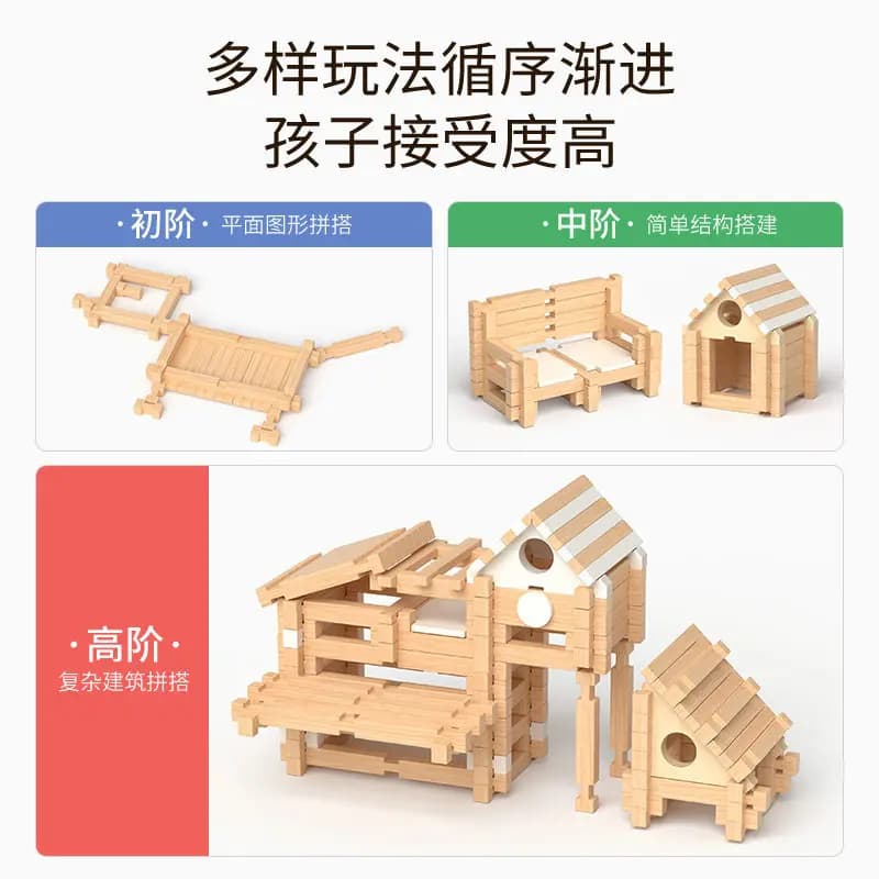 All wood Luban mortise and tenon building block 3d three-dimensional puzzle wooden educational toy assembly wooden house