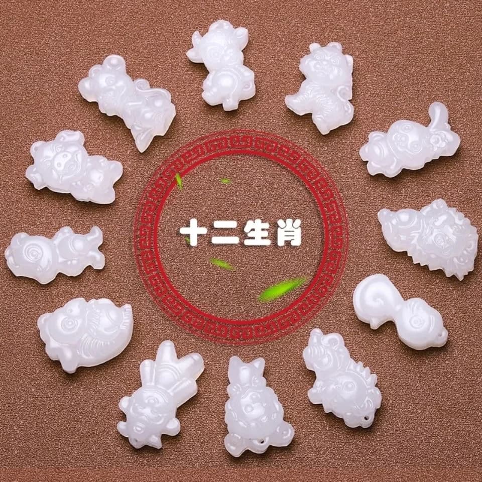 Natural Afghan White Jade Chinese Zodiac Pendant Man Woman Necklace Charm Jewellery Accessories Hand-Carved Luck Amulet