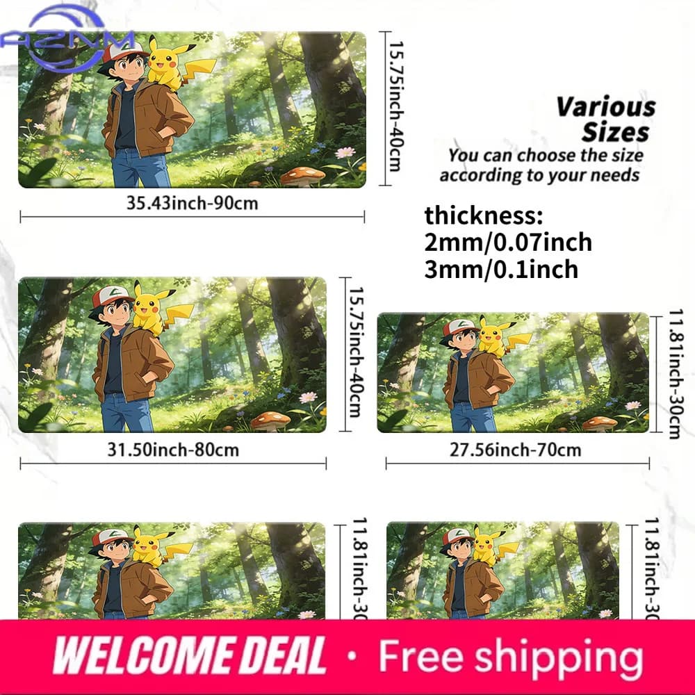 Tappetino da scrivania per gaming Pokemon Ash & Pikachu Forest, tappetino per mouse lavabile antiscivolo