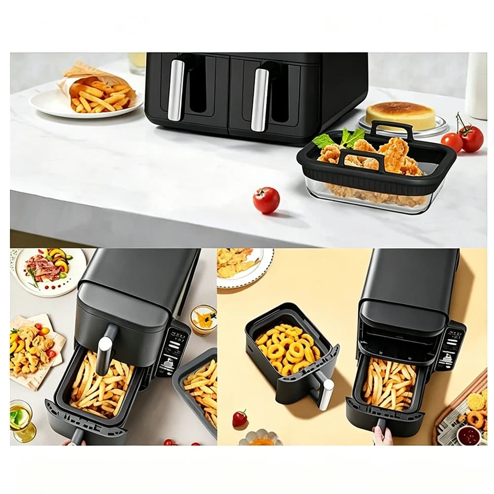 2026 New Tool Dual-Compartment Glass Baking Dish with Handles - Glass Cooking Accessory for Air Fryers