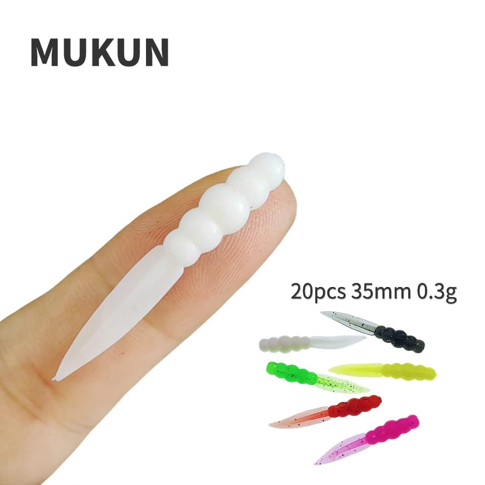 MUKUN 20PCS Nuovo Mini Richiamo Morbido di Pesca 0.3g/35 millimetri Esca In Silicone Swimbait Wobblers Verme bass Carpa Rockfishing attrezzatura da pesca