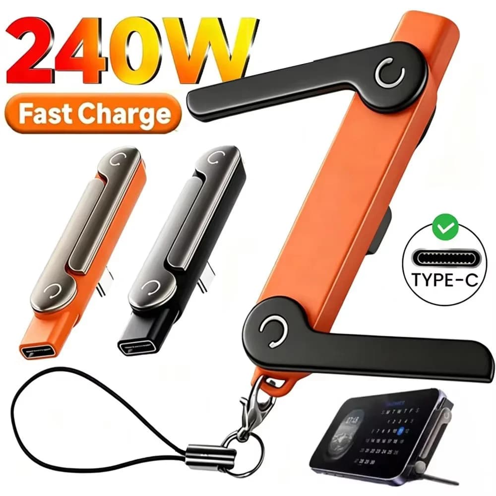 1pc Flat Type-C Phone Charging Bracket Adapter with 240 W Fast Charging Support OTG Functionality Foldable Desktop Mounting Stan