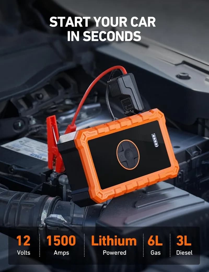 Avviatore di emergenza dell'aria S8 con compressore d'aria, avviamento di emergenza per batteria per auto di picco 1500A portatile (6,0 gas/3,0 litri diesel) con cordless 150 PSI