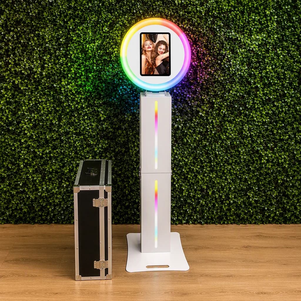 iPad Photo Booth Stand With Flight Case Photobooth 10.5 11 12.9 13 Inch iPad Pro Air Selfie Kiosk for Wedding Party Event Birthday Ring Light Stand Adjustable