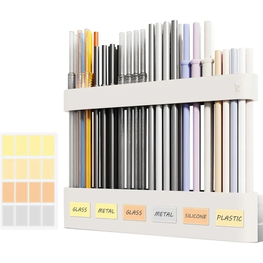 Porta paglia per porta dell'armadio 2025 Organizzatore erogatore di paglia in silicone dal design diviso aggiornato con etichette adesive resistenti per kit
