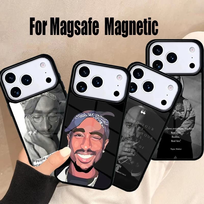 Cover Magnetica Wireless Magsafe 2pac tupac Crown 2pac Morbida per iPhone 17 Air 16e 15 14 13 12 11 Pro Max Plus