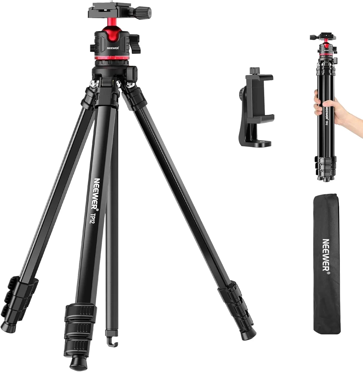 Treppiede da Viaggio Basics 66.5'/169 cm per Fotocamera, Supporto DSLR Leggero e Portatile con Testa a Sfera, Piastra QR Tipo Arca, per Cellulare