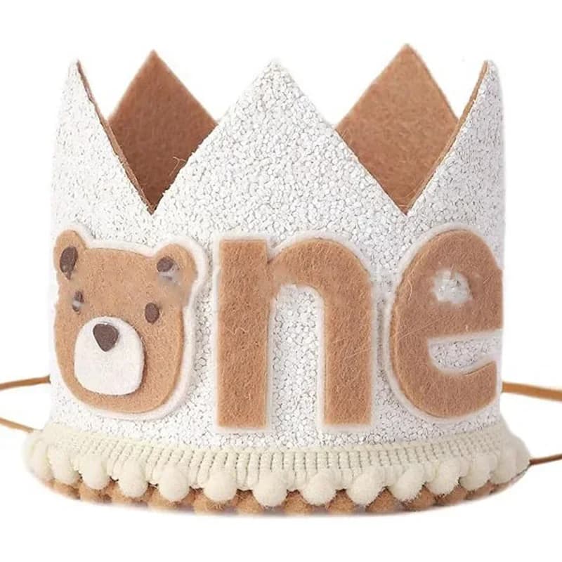 Orso cartone animato Un anno Corona Baby Jungle Safari 1° compleanno Orso rosa marrone Corona Ragazzo Ragazza Primo compleanno Festa Decor Cappello
