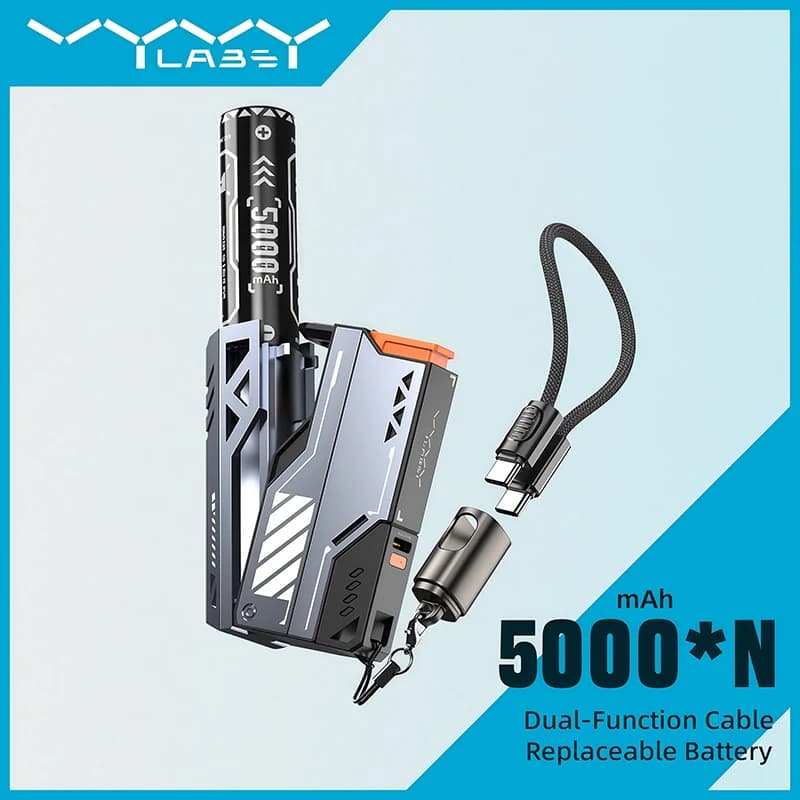 Vyvylabs Power Bank potenziato da 10000mAh 22.5W con ricarica rapida, batteria esterna rimovibile e sostituibile per iPhone e Samsung
