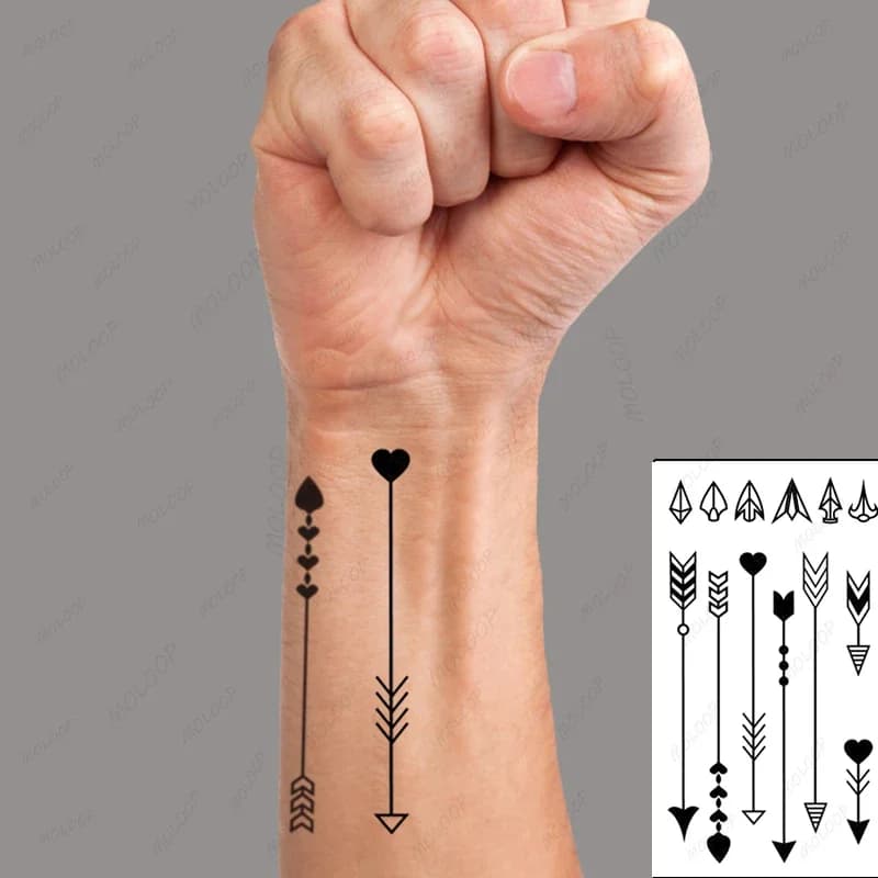 Tattoo Sticker Arrow Feather Love Heart Patterns Small Waterproof Temporary Body Makeup Art Fake Flash Tattoo for Man Woman Kids