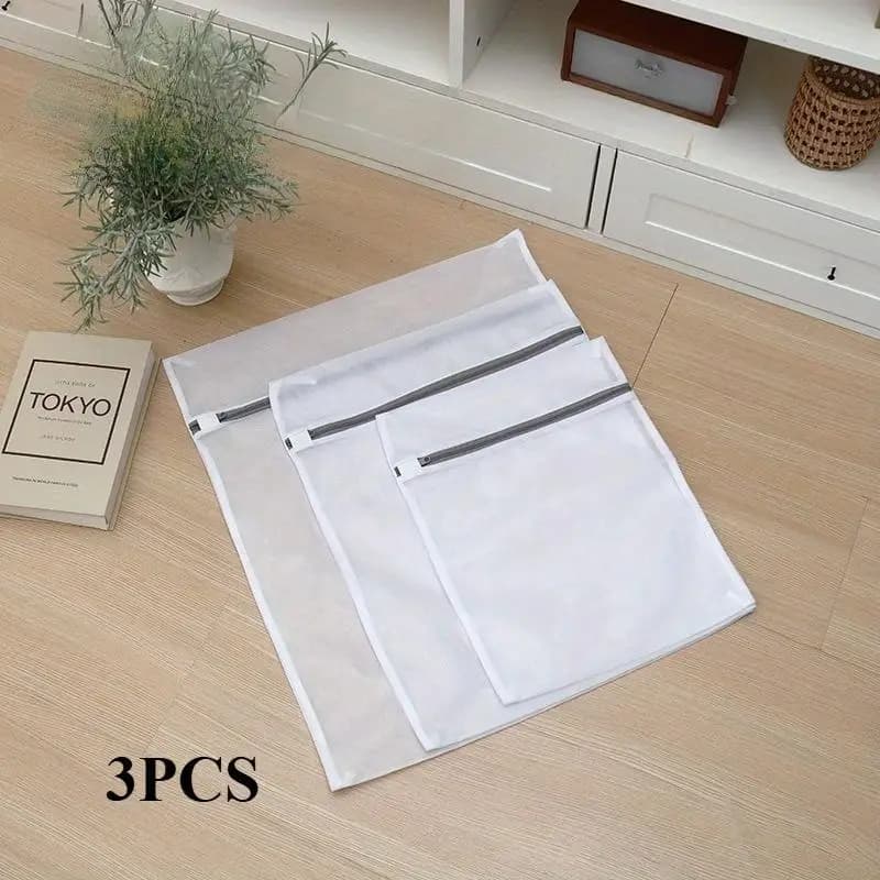 3pcs Zippered Mesh Laundry Bag 30 40 50cm Polyester Wash Bags Net Laundry Basket for Washing Machines