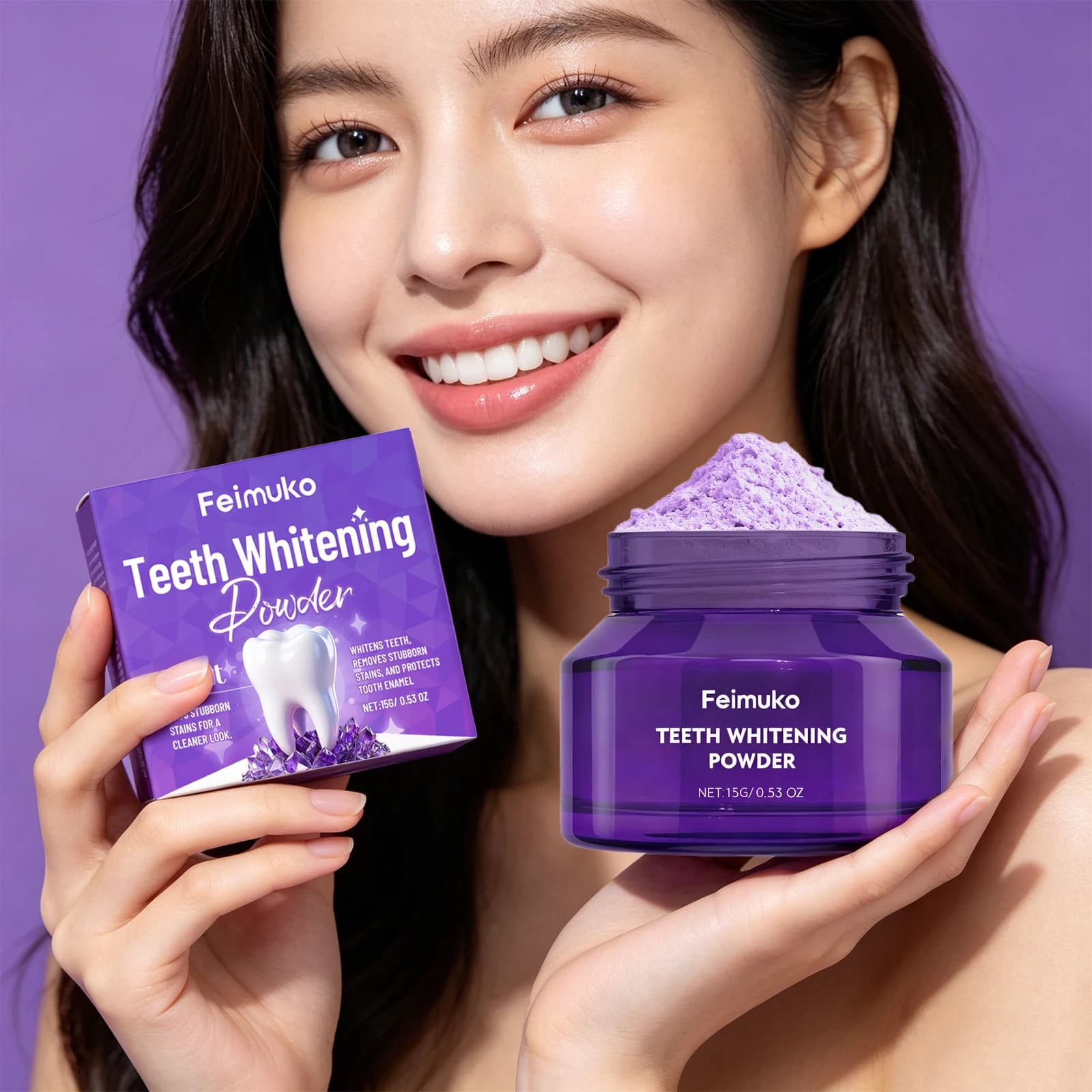 Polvere Sbiancante per Denti 15g Gusto Menta Rimozione Macchie Ostinate Protegge lo Smalto Alito Fresco Dissolve la Placca Cura Orale
