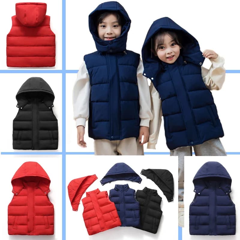 Gilet con cappuccio rimovibile per bambini Ragazzi Ragazze Gilet invernale in piumino Adolescente Giacche in cotone ispessito Bambini Abiti caldi di moda 4-10 anni