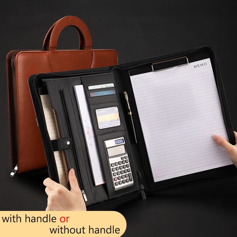 ‌ Cartella portfolio multifunzionale in pelle A4 Valigetta Cartelle documenti da scrivania Borsa Borsa organizer esecutiva aziendale con cerniera per ufficio