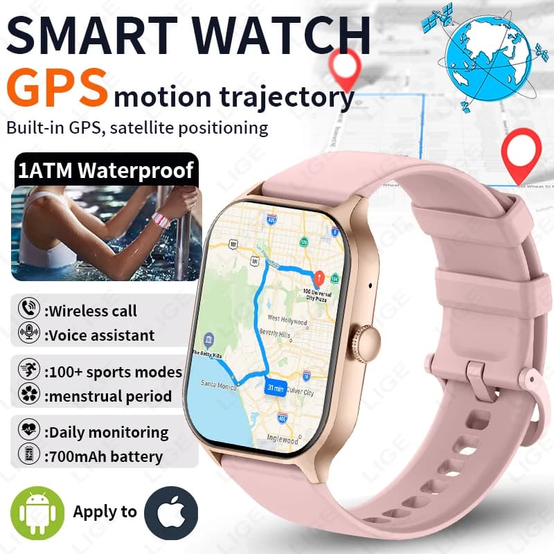 LIGE 2026 Smartwatch con GPS Integrato, Tracciamento del Movimento, Monitoraggio Salute e Sonno, Chiamate Bluetooth, Messaggi, Orologio da Donna