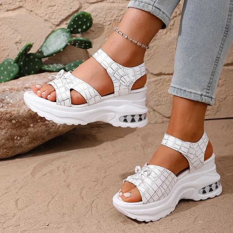 Summer Women's Thick-soled Fashionable Bow-decorated Casual Sandals 2026 New Anti-slip Comfortable Velcro Design Beach Sandals