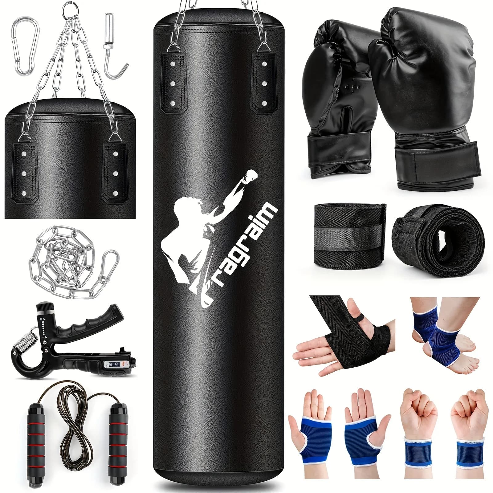 Sacco da Boxe per Adulti, Kit Sacco da Boxe Pesante in PU da 4 FT, Sacchi da Boxe Vuoti con Guanti da 12OZ, Fasce, Catena e Gancio da Soffitto per Allenamenti MMA, Kickboxing, Boxe, Karate e Palestra Domestica