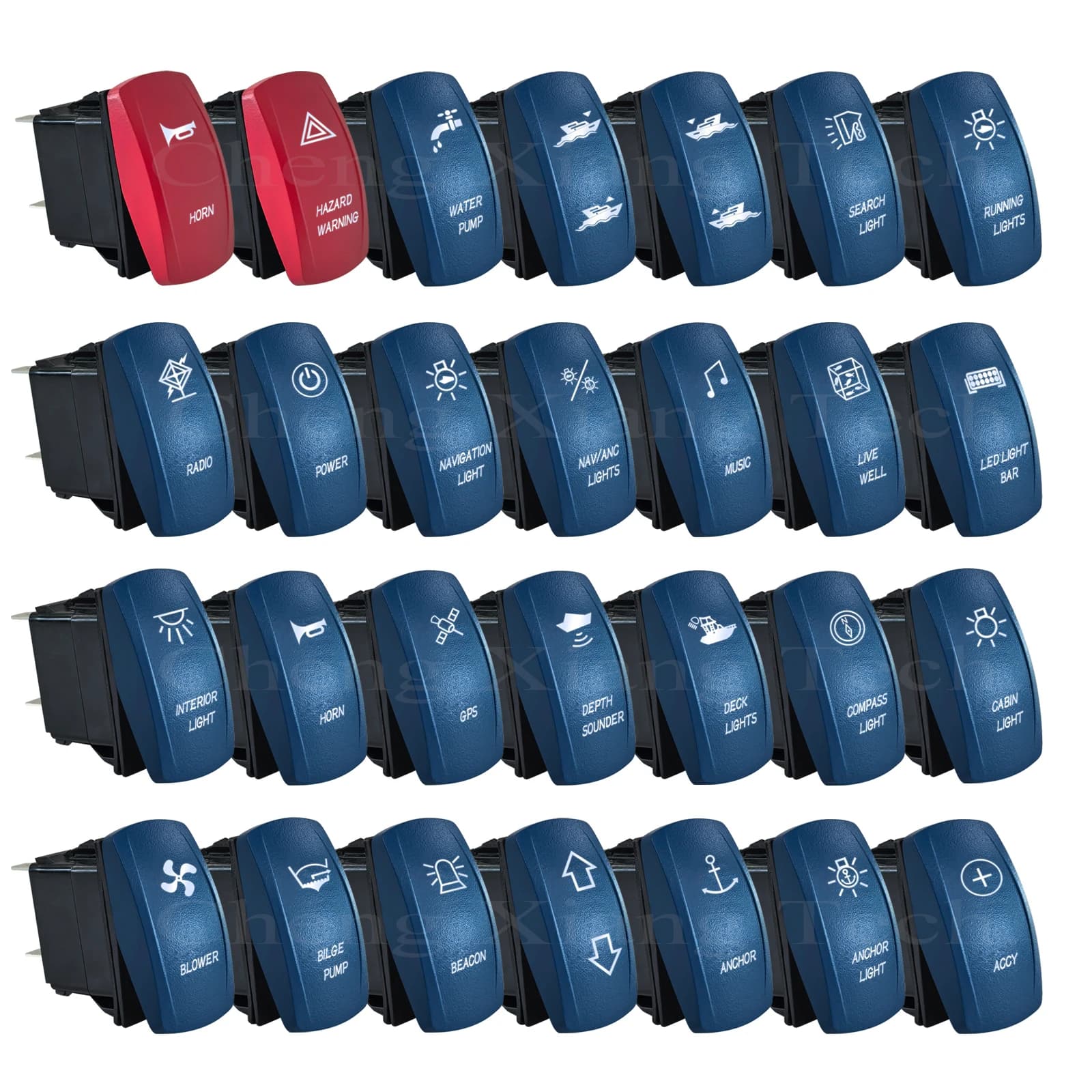 Interruttore a bilanciere impermeabile 12V/24V per imbarcazioni, pulsante blu con luce bianca - Navigazione, Pompa di sentina, Pompa acqua, Ancora, Salpa ancora