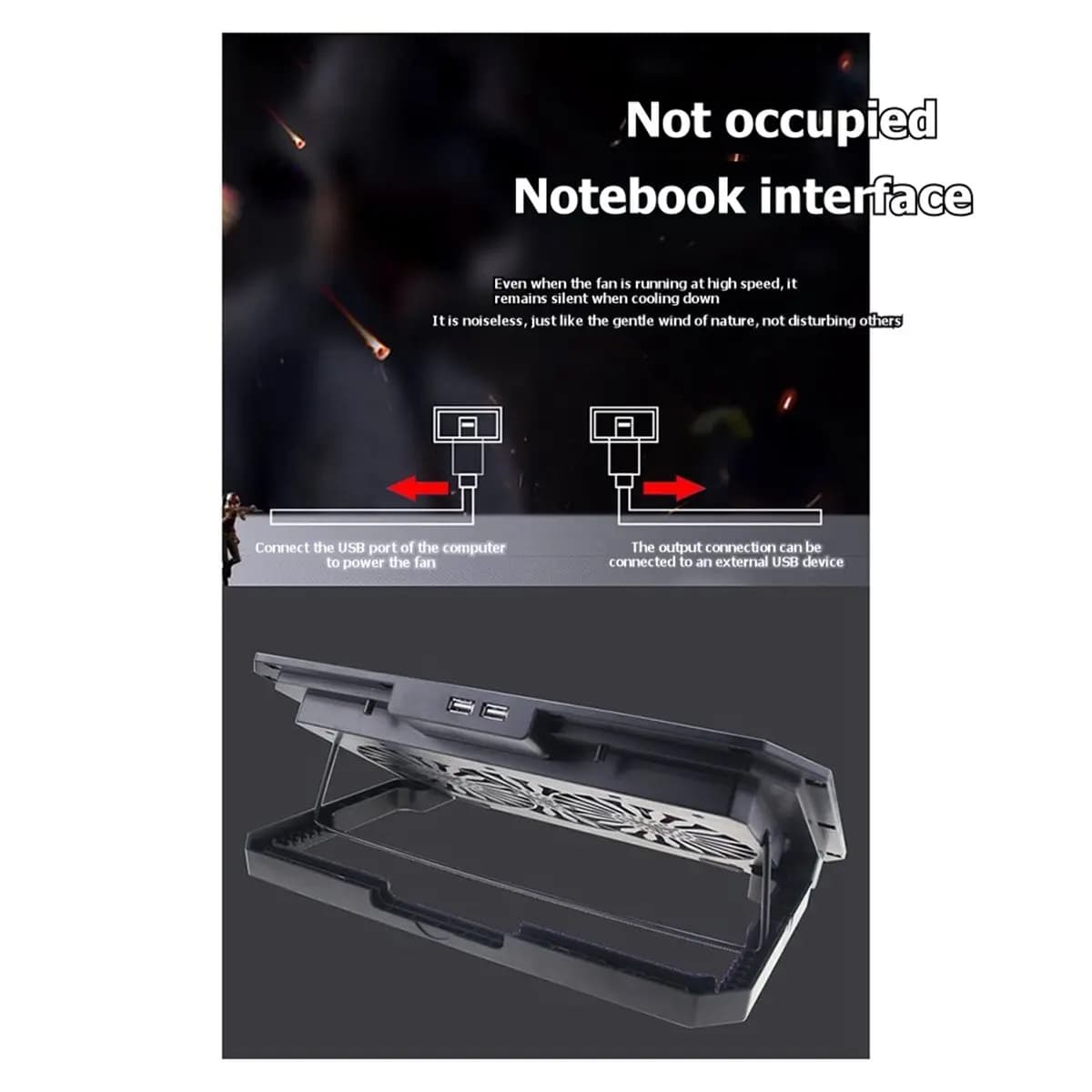(BAAY) Supporto per Laptop Pieghevole con Raffreddamento CPU, Luci RGB Colorate, Due Ventole, Regolazione a 8 Velocità, Stand Portatile per Notebook