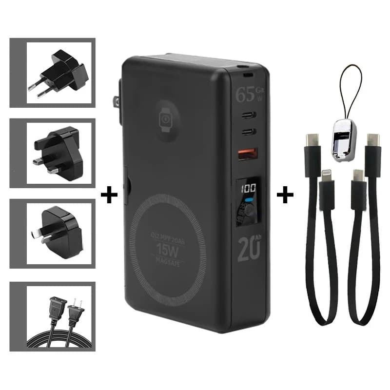 Caricabatterie USB C GaN da 65 W Power Bank 20000 mAh Qi2 Caricabatterie rapido wireless magnetico per iPhone 16 Powerbank per laptop iWatch con spina CA