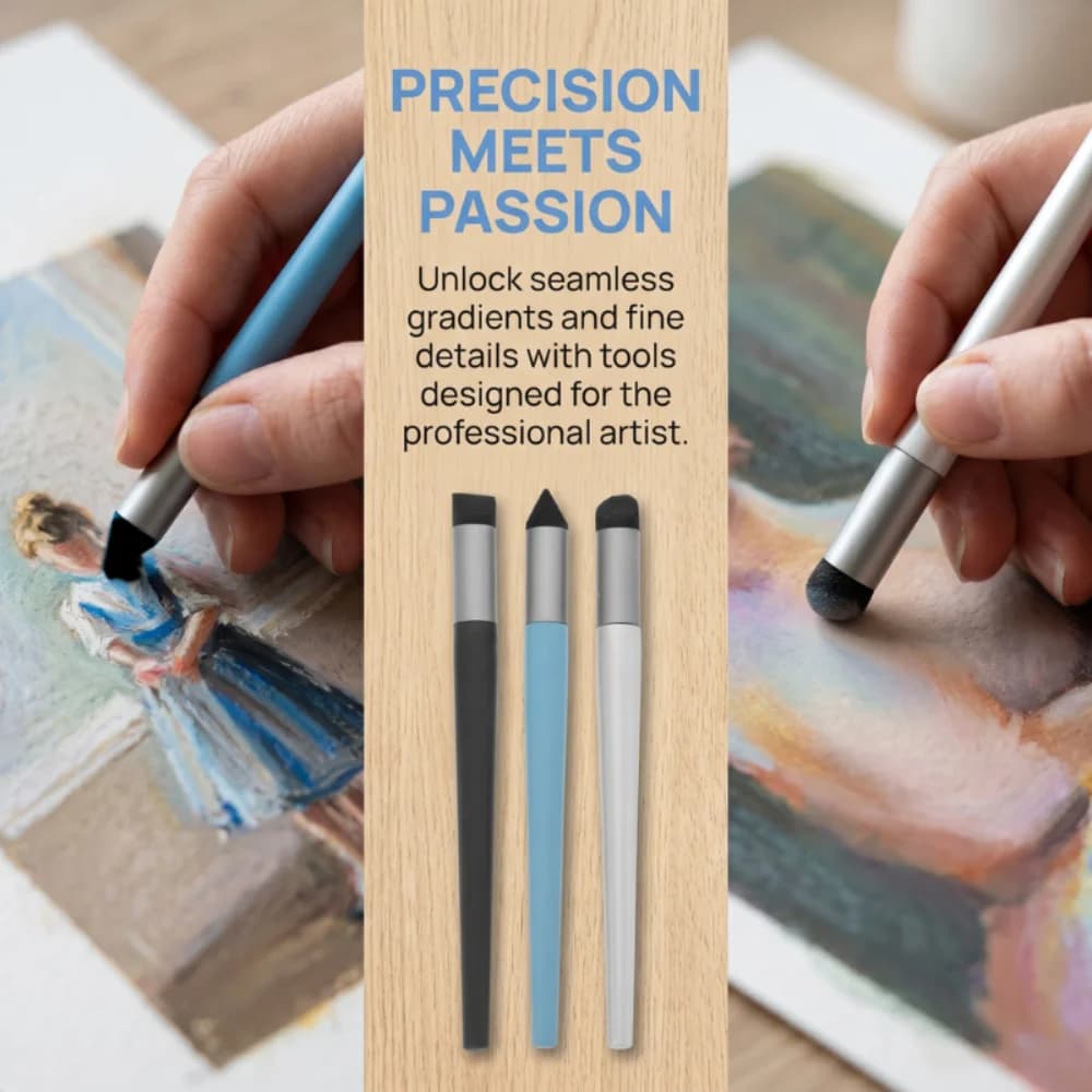 Professional Oil Pastel Brushes Set (3 Colors) - Soft Sponge Smudge Stumps Ideal for Art Blending & Detailing