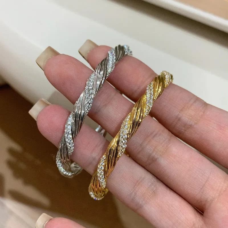 Creative Design Silver 925 Woven Spiral Bracelet Luxury Diamond inlay bangles for women Exquisite Fashion Style Jewelry