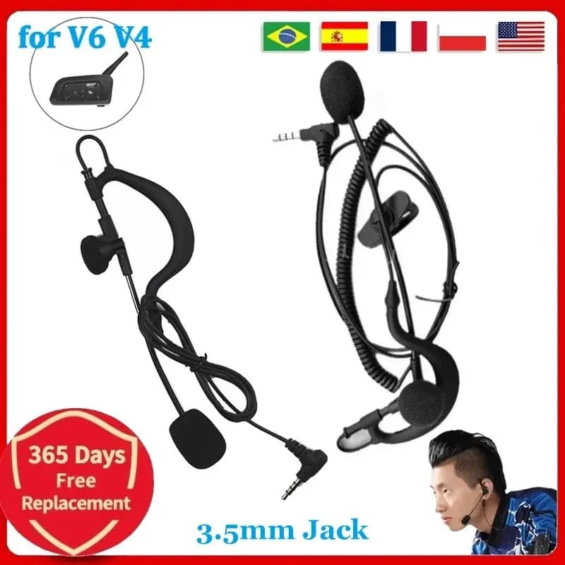 Bike referral helmet Interphone 3.5mm Jack earphone microphone spring/right wire for EJEAS Vnetphone V6C XiNOWy V4C intercom