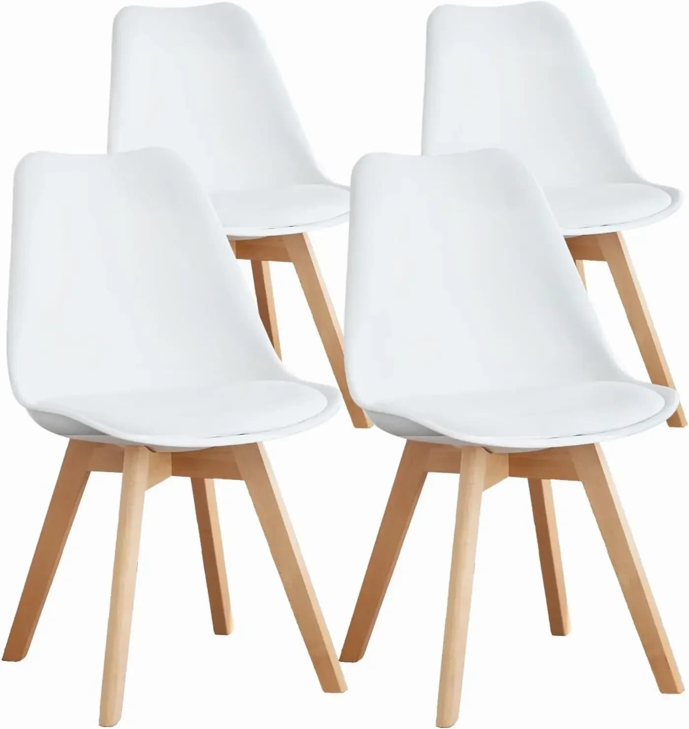 Set di 4 Sedie da Pranzo/Cucina Mid-Century Modern con Gambe in Legno e Cuscino in Pelle PU per Soggiorno, Camera da Letto, Lounge Esterno