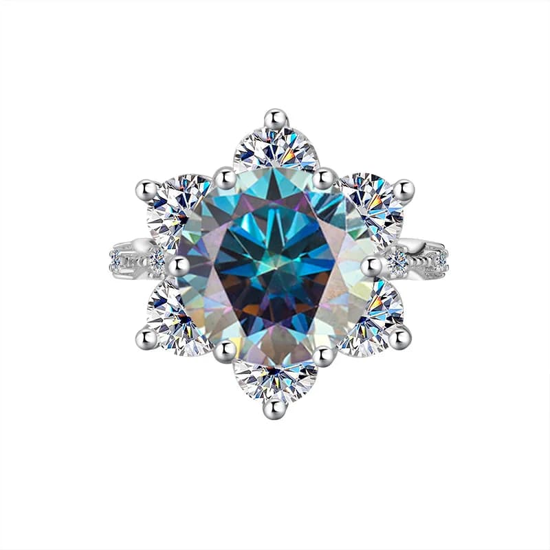 Anello all'ingrosso con uovo di piccione super scintillante, moissanite in platino PT950 da 5 ct da donna, gioielli da sposa con design a corona