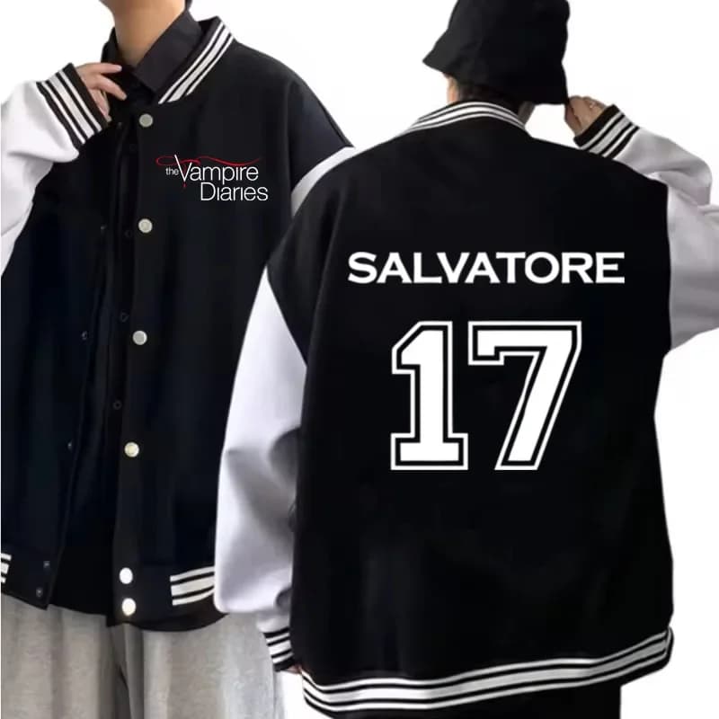 Giacca Sportiva alla Moda Ispirata al Film 'The Vampire Diaries', Uniforme da Baseball, Manica Lunga, Regalo per Fan, Logo Cool