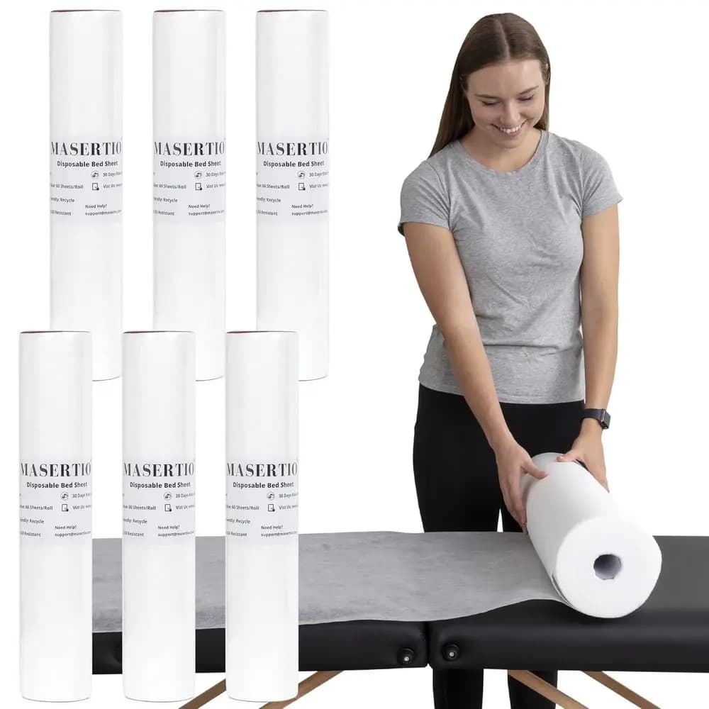 Rotolo di 60 Coperture Monouso per Lettino da Massaggio, Materiale Non Tessuto, 31,5x71 Pollici, 6 Rotoli