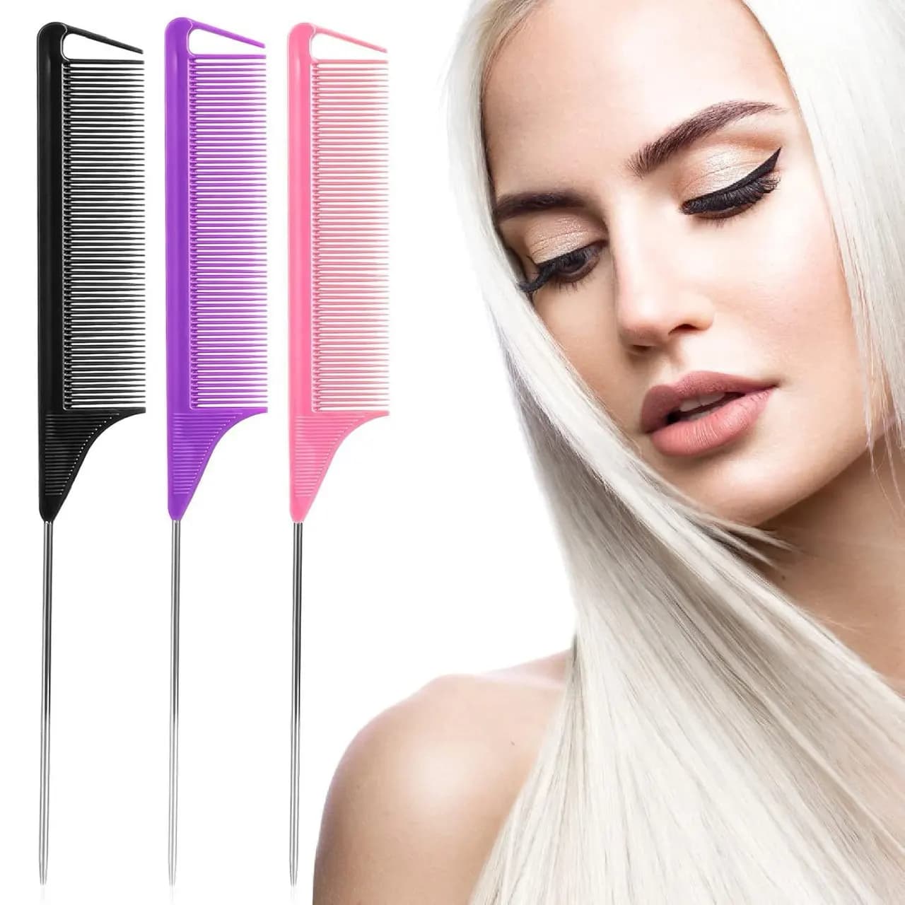 Professional stainless steel comb with tail tip, hair brush, hair styling tool, special for real hair and wigs