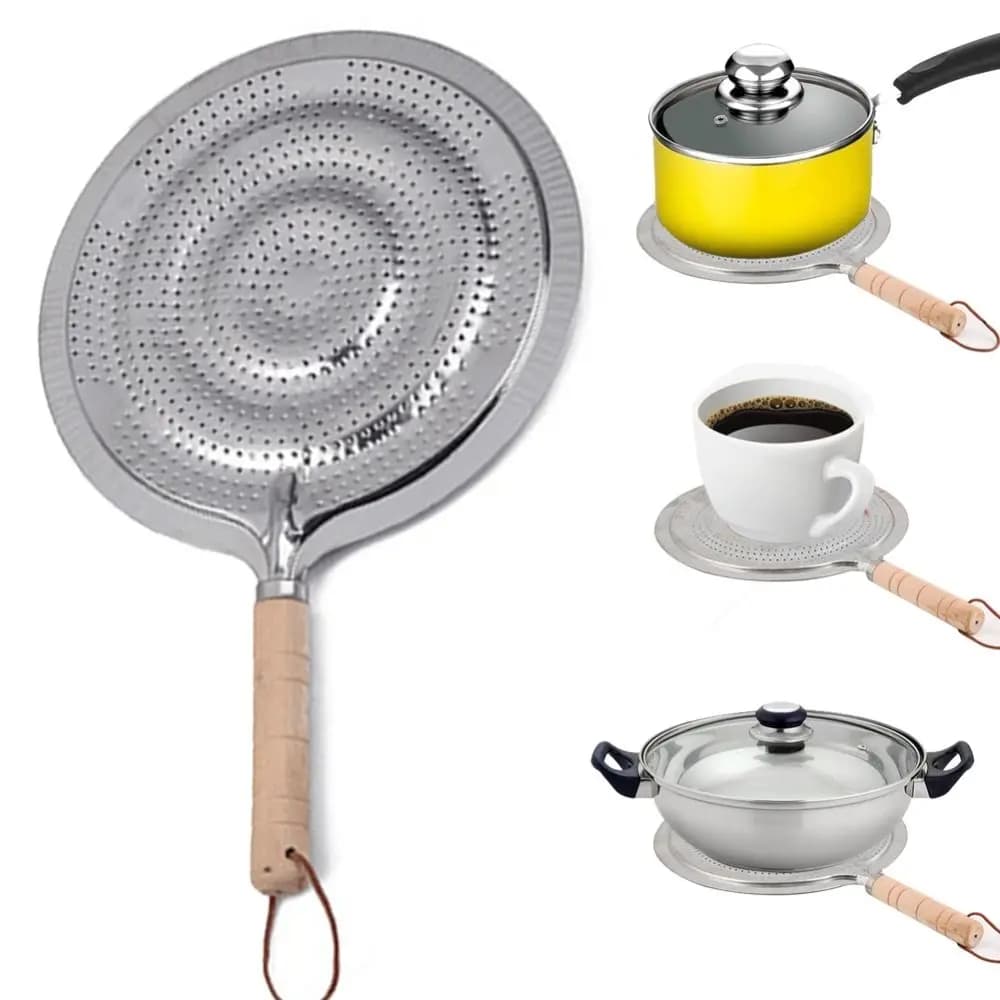 Metal 21cm Cook Ring Heat Insulating Mats Wooden Handle Gas/Electric/Induction Cooker Heat Diffuser Kitchen Utensils