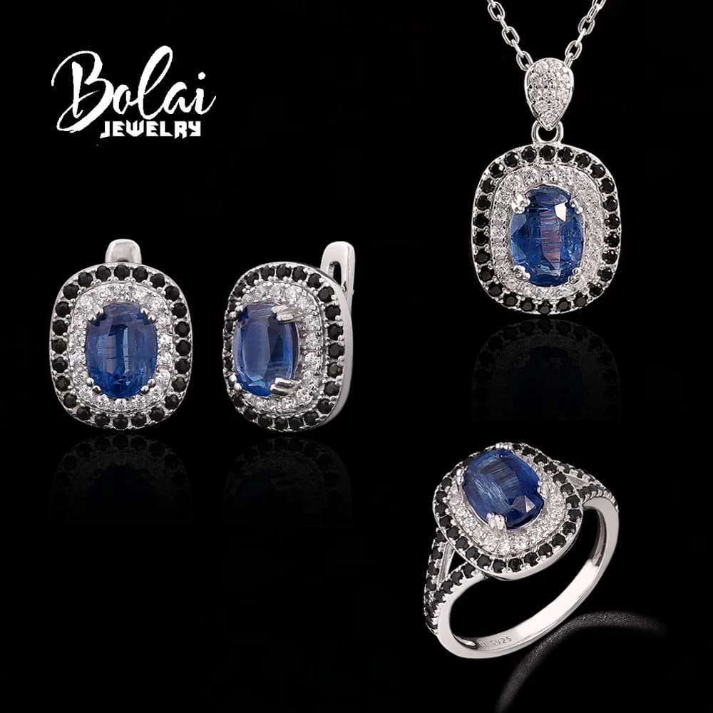 Anello, orecchini e collana in argento sterling 925 di lusso leggero con cianite naturale, gioielli raffinati per regali di fidanzamento da donna