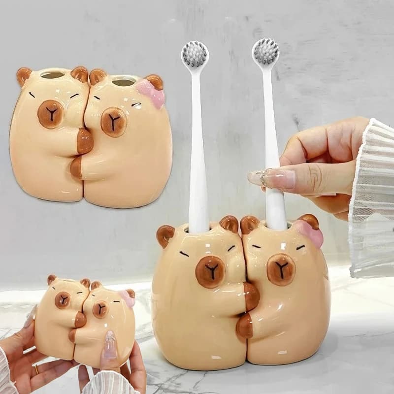 Coppia di Portaspazzolini Embrace the Capybara, Antiscivolo, per Bagno di Coppie alla Moda, Accessori da Bagno