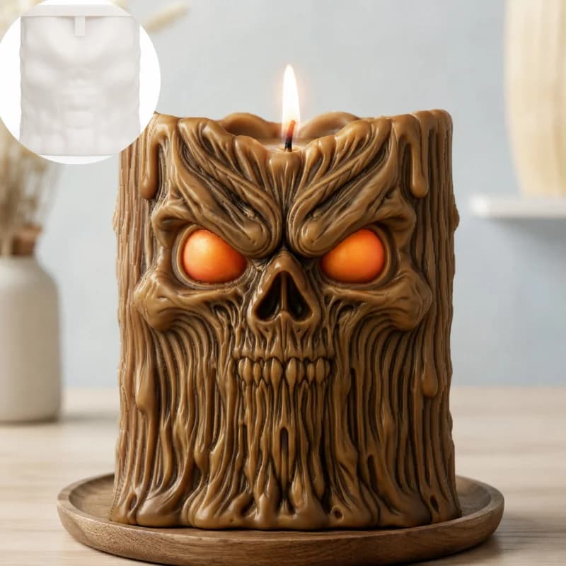 Devil's Column Candle Mold Halloween human face cylinder scented candle plaster silicone mold