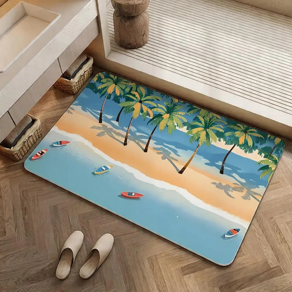 Tappetino da Pavimento Scenery B-Beach in Diatomite Ecologica, Antibatterico e Antiodore, con Base Drenante per Cucina e Bagno