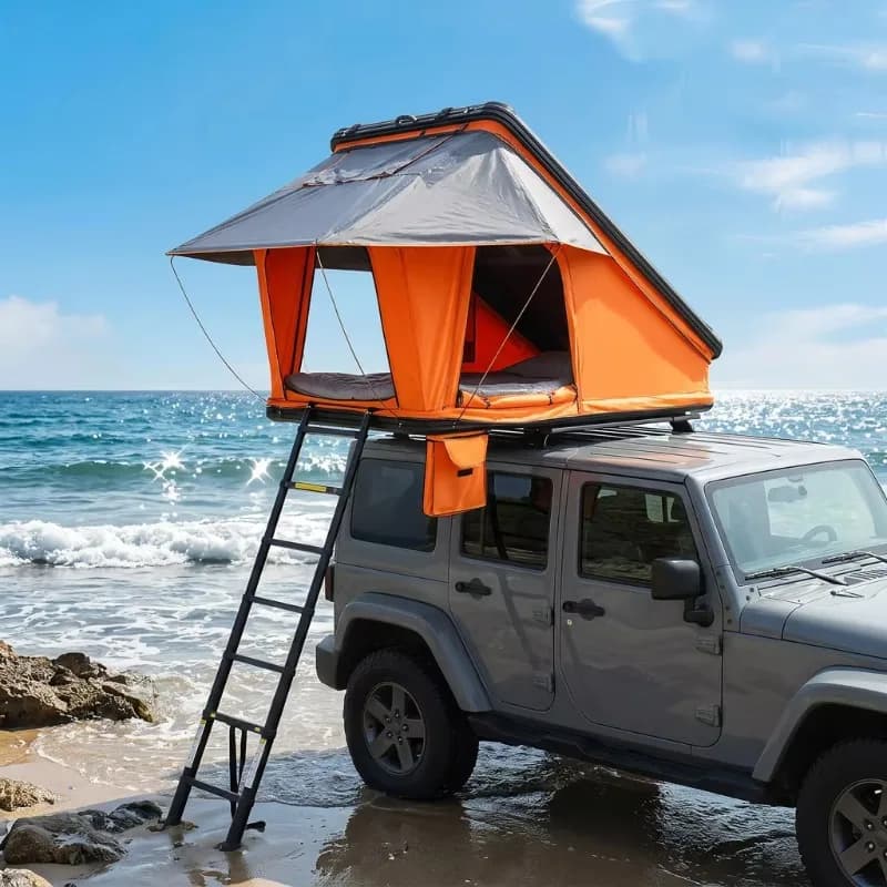 Tenda da Tetto Pieghevole per SUV, Guscio Rigido con Materasso da 5 cm, Scaletta, per 2-3 Persone, Campeggio Esterno, Doppio Strato, Tipo a Tirante Dritto