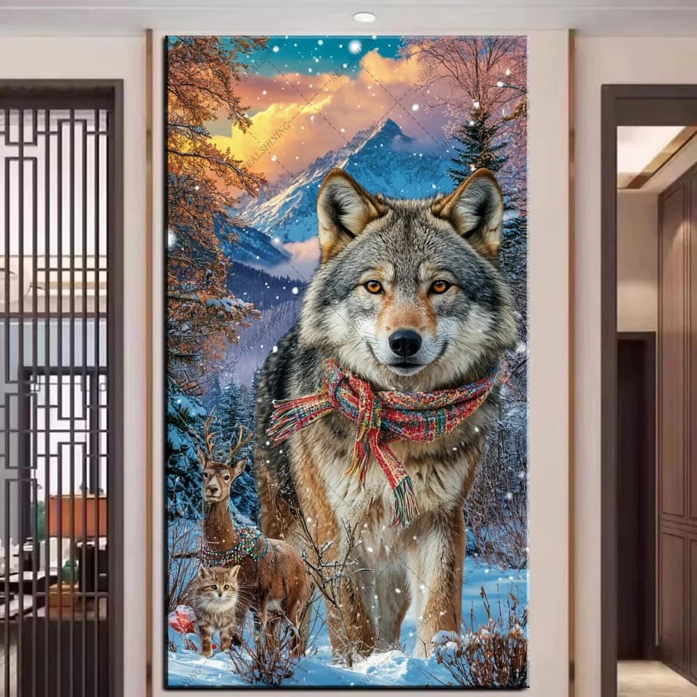Lupo 5D Pittura Diamante Fai Da Te Pieno Quadrato Diamante Rotondo Neve Montagna Paesaggio Mosaico Gioielli Punto Croce Grande 100x200 cm Arte