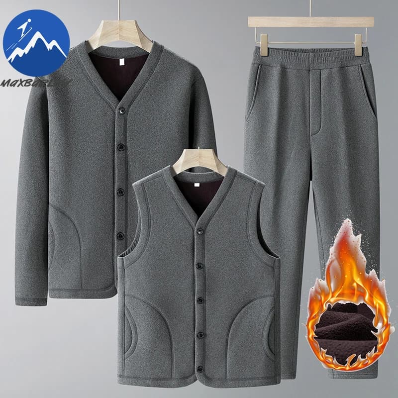 Maxbarley men's set in thick fleece, jacket, pants and vest in cotton, 3 pieces, hot, thermal, winter thermal underwear, homewear and leisure