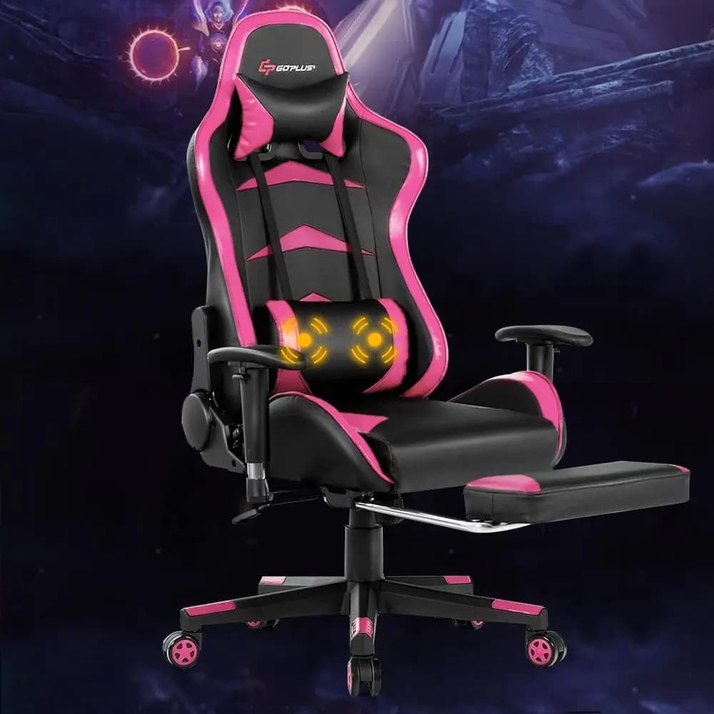 Ergonomic High-Back Gaming Chair with Recline, Lumbar Support, Adjustable Arms and Footrest for Home Office (Pink)